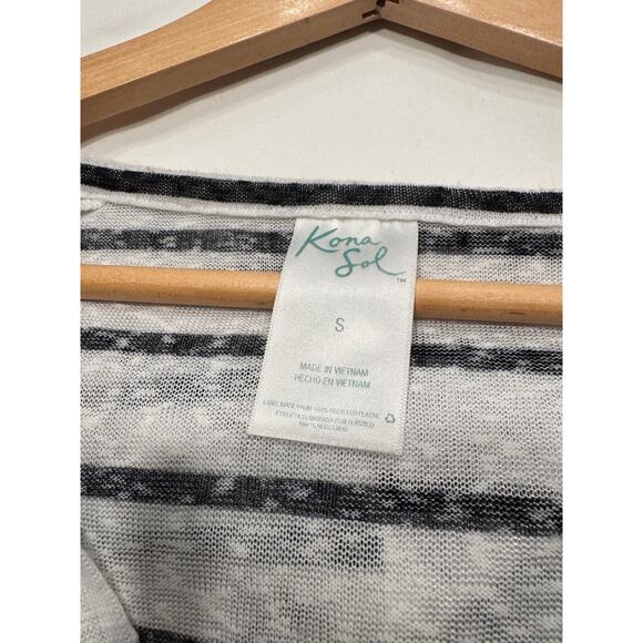 Kona Sol Stripe Swim Cover Up Hoodie Size S White Raglan Kangaroo Pocket Tie Hem - Picture 4 of 8